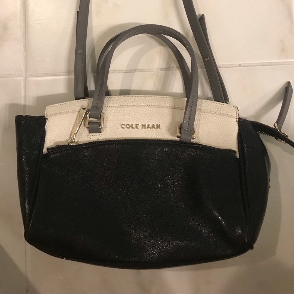 Cole Haan EUC leather handbag Ivory black gray